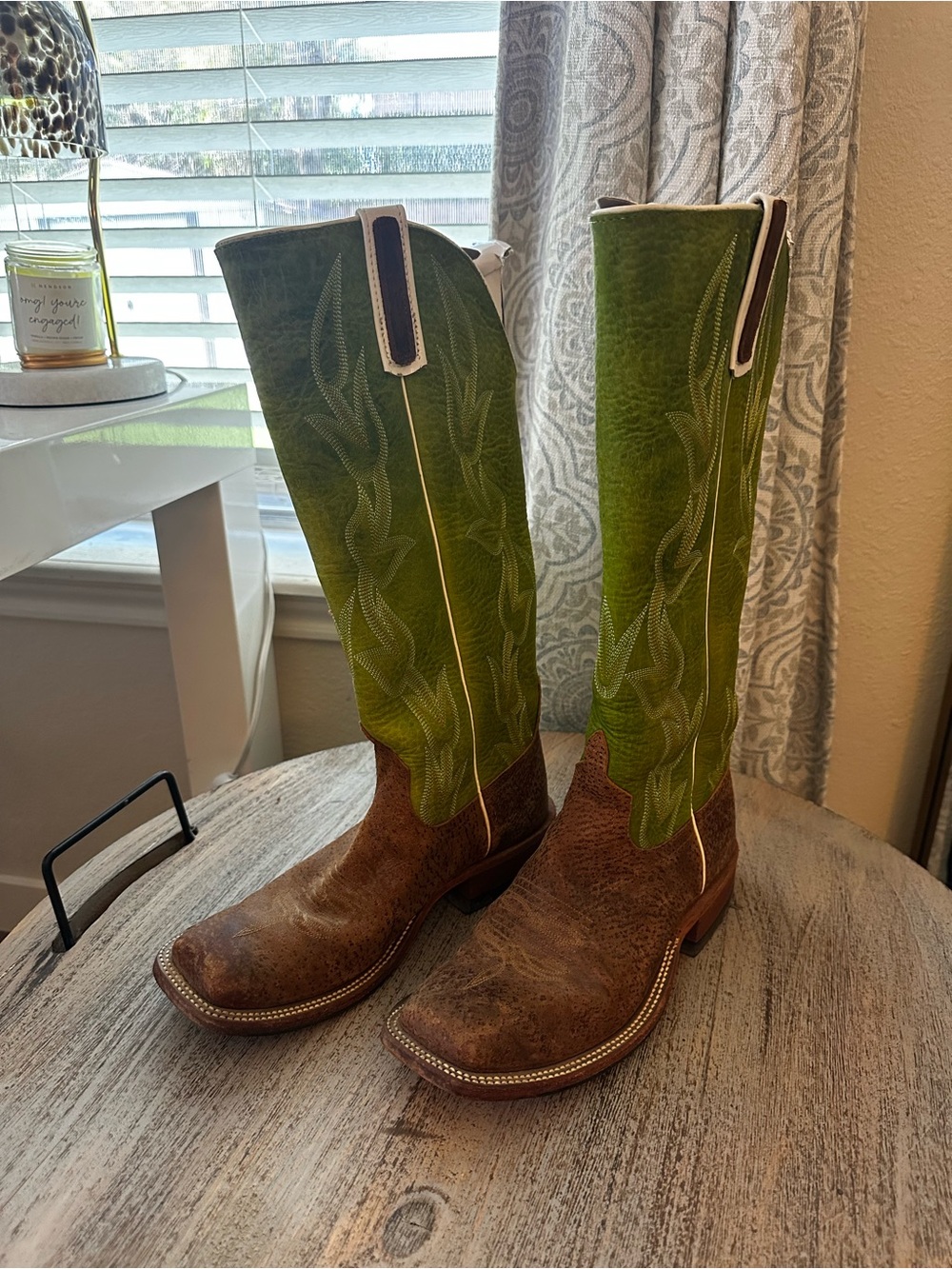 Anderson Bean Brown Leather Foot with Green Shaft Western Boots